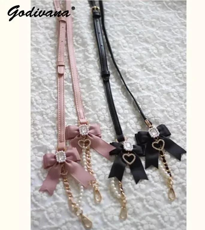 Top Trends: Handmade Japanese Liz Fashion Adjustable Pu Leather Phone Crossbody Chain Pearl Bow Gem Lovely Bag Chain Cute Bag Accessories Shoppable Styles