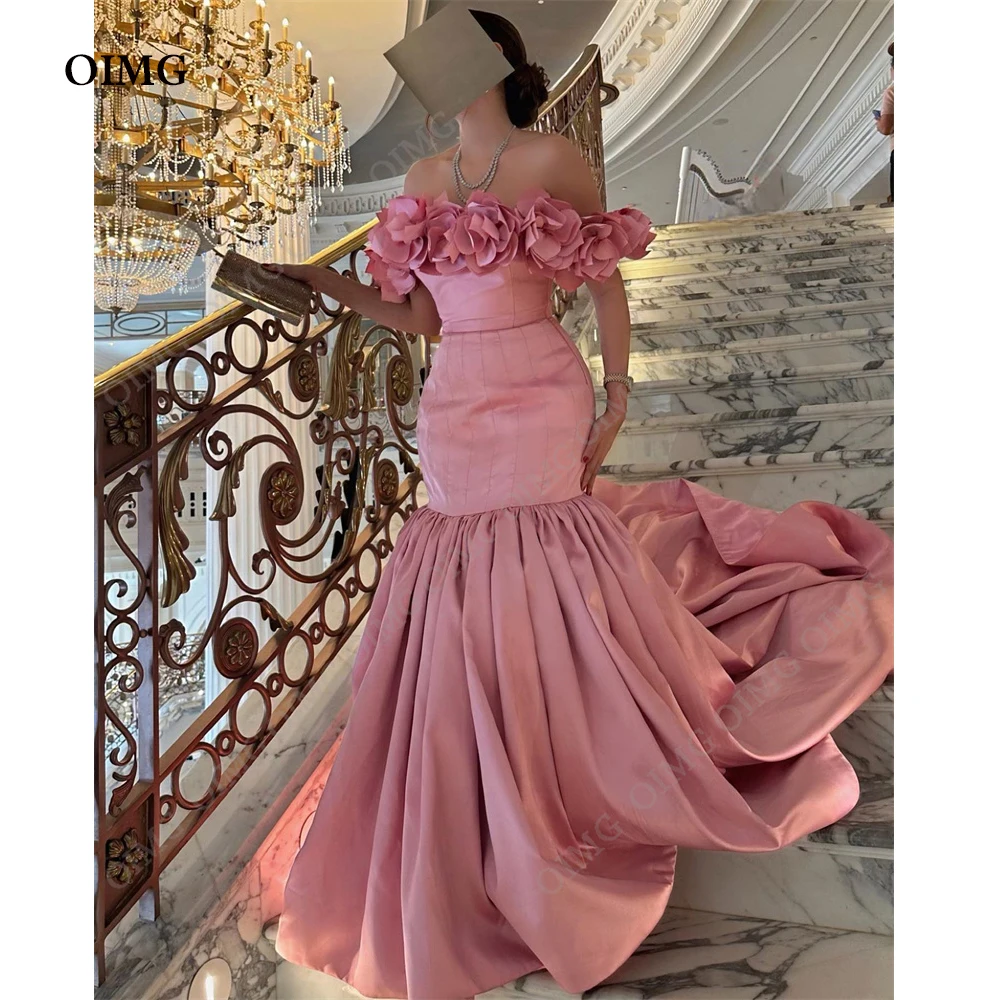 Top Trends: 2023 Saudi Arabic Woman Pink Satin Prom Dresses Off Shoulder Mermaid Long Pleats Evening Gowns Formal Party Dress Shoppable Styles