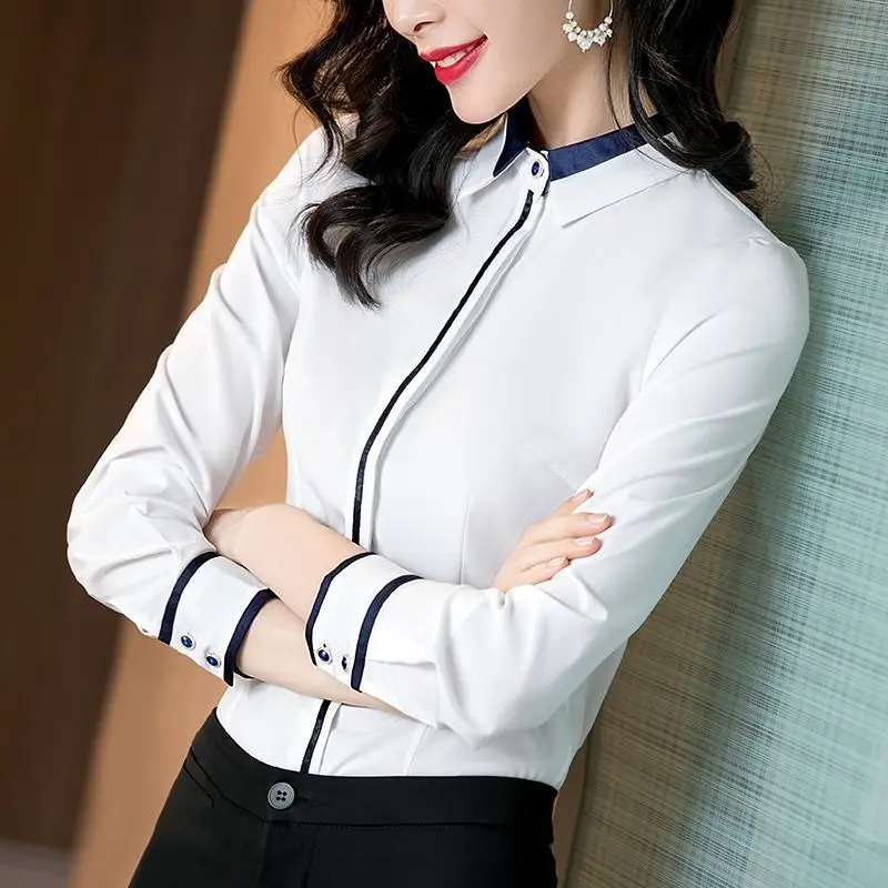 Top Trends: Elegant Lapel Spliced All-match Shirt Women&#039;s Clothing 2022 Autumn New Oversized Loose Korean Tops Office Lady Blouse Shoppable Styles