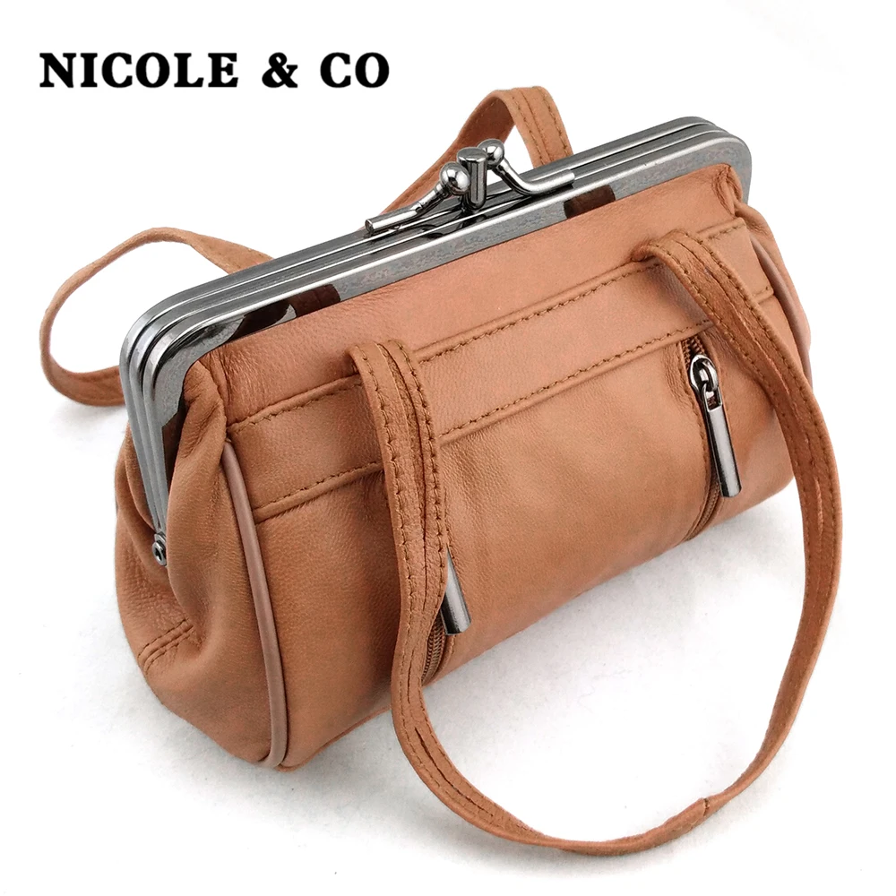 Top Trends: NICOLE &amp; CO Women Coin Purse Genuine Leather Card Holder Wallet Metal Frame Change Purse For Girls Original Small Coin Bag Shoppable Styles