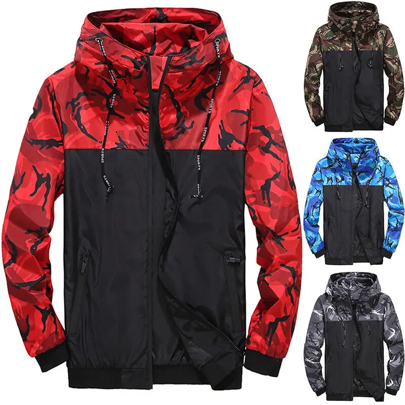 Top Trends: Men's Camouflage Color Matching Coat Quick-drying Thin Outdoor Fashion Windproof Waterproof Hooded Zipper Coat Ski Suit XL-6XL Shoppable Styles