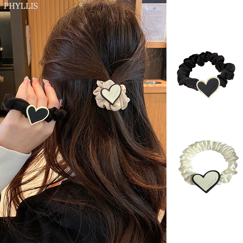 Top Trends: New Korean Love Heart Satin Scrunchies Simplicity Elastic Hair Band Temperament Girls Ponytail Holder Hair Ties Hair Accessories Shoppable Styles