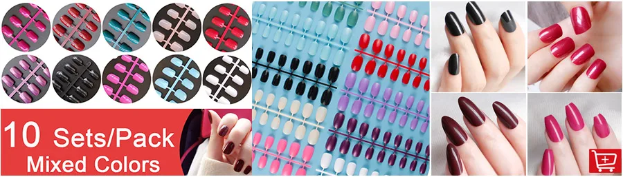 False Nails Set Short Full Cover Square Fake Nails Multicolor_voghion.com