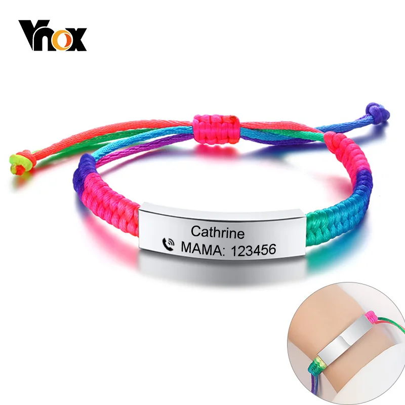 Top Trends: Vnox Adjustable Customize Name Emergency Contact Bracelets For Kids Baby Handmade Braided Rainbow Colorful Rope Girls Boy Bangle Shoppable Styles