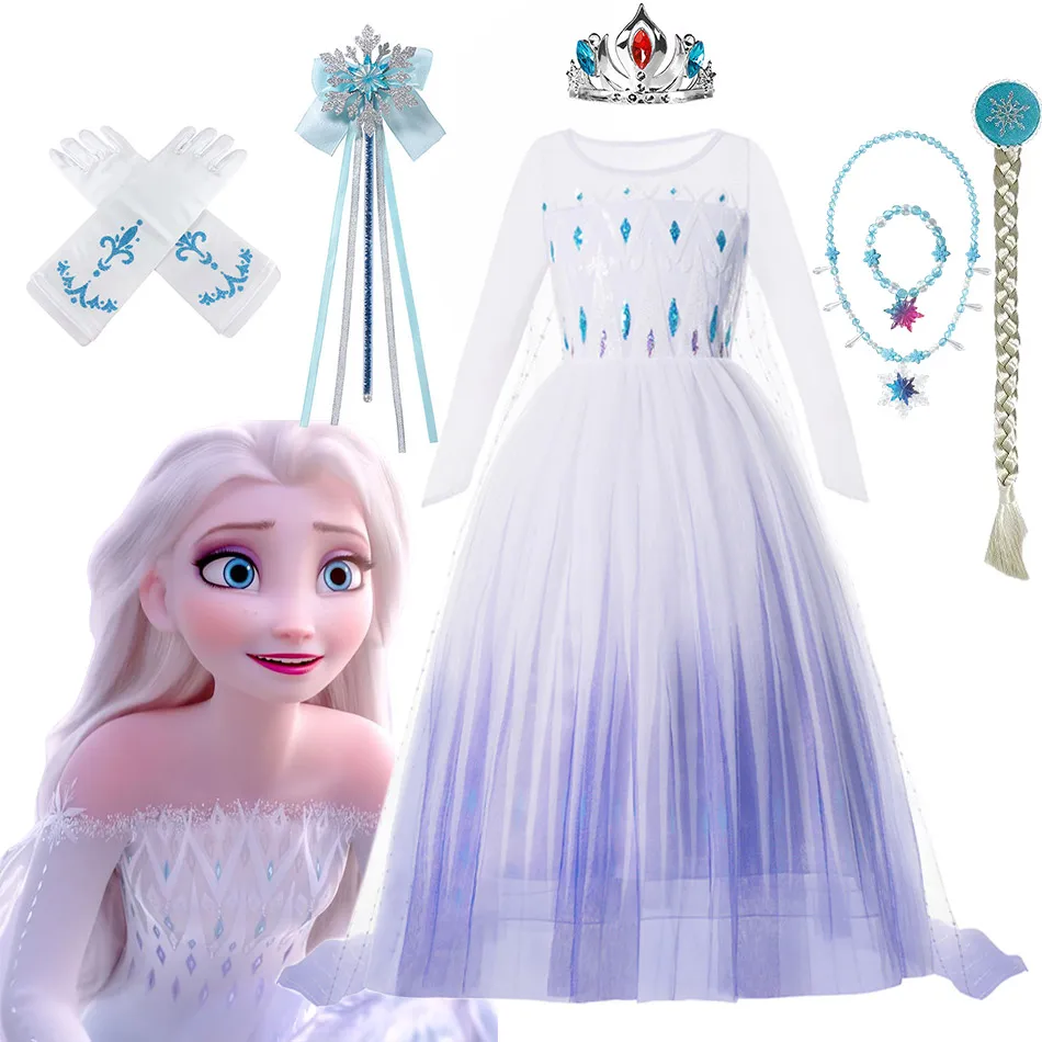 Top Trends: Fancy Disney Frozen 2 Costume For Girls Princess Elsa Party Dress White Ball Gown Birthday Gift Kids Cosplay Halloween Clothing Shoppable Styles