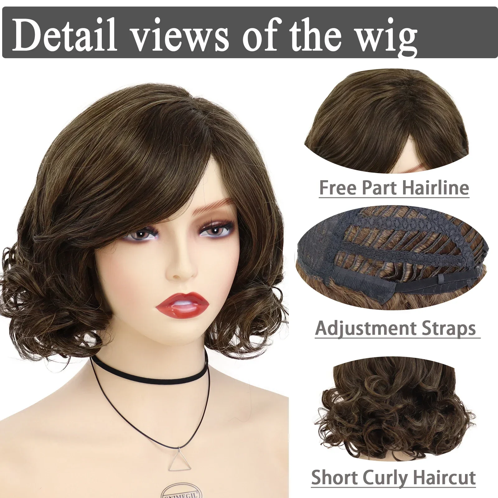 Top Trends: GNIMEGIL Synthetic Hair Women's Short Curly Wig With Bangs Natural Dark Brown Bob Wig Fluffy Elegant Daily Cosplay Mommy Wigs Shoppable Styles - Image 2