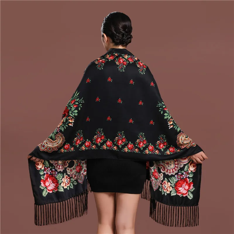 Top Trends: Russian Style Luxury Floral Printed Women Scarf Ethnic Fringed Shawl Babushka Hijab Head Wraps Lady Travel Sunshade Scarves Shoppable Styles - Image 6