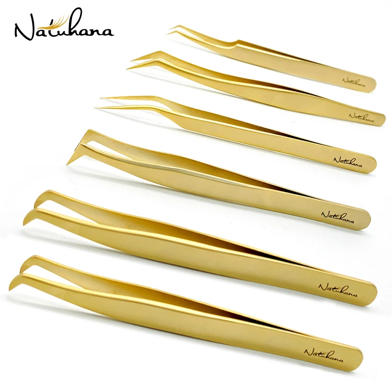 Top Trends: NATUHANA Anti-Static Eyelash Extension Tweezer Gold Stainless Steel Eyelashes Tweezers Professional For Volume Fan Makeup Tools Shoppable Styles