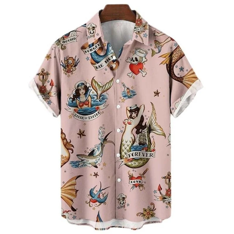 Top Trends: 2023 Summer Oversized Hawaiian High Quality Shirt Mens Designer Clothes Sailor Streetwear Mermaid Beach Outdoors Short Sleeve Shoppable Styles