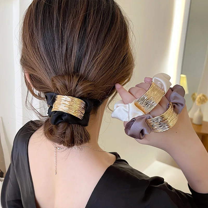 Top Trends: New Korean Style Satin Metal Hair Rope Elastic Hair Bands For Women Girl Fashion Ponytail Holder Hair Ropes Hair Accessories Shoppable Styles