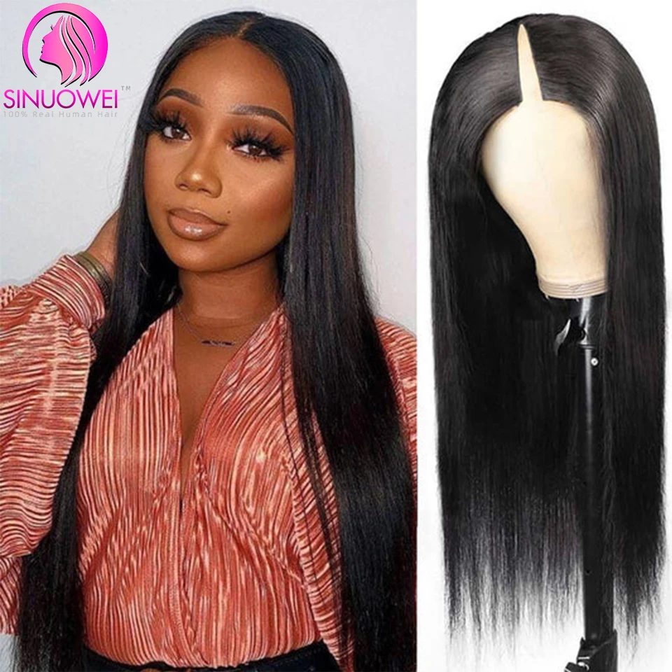 Top Trends: V U Part Wig Human Hair No Leave Out Straight Human Hair Wigs For Women 150% No Glue V Part Straight Remy Hair Cheap Wig Shoppable Styles