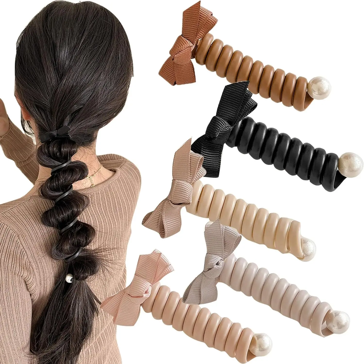 Top Trends: Elegant Telephone Wire Hair Ropes For Women Sweet Imitation Pearl Bow Hairbands Hair Styling Braided Tools Hair Accessories Shoppable Styles