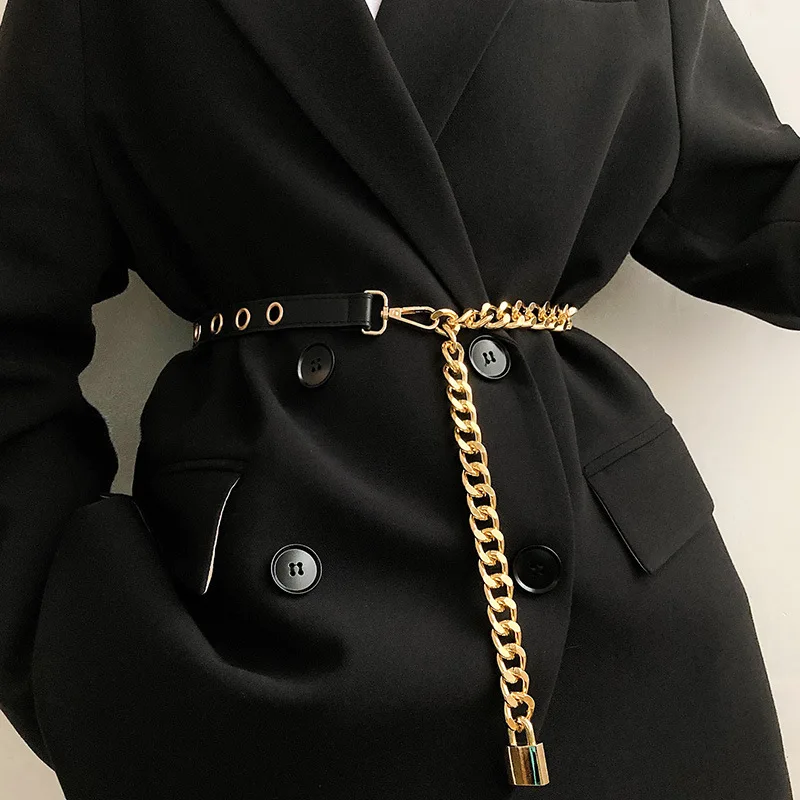 Top Trends: High Quality PU Leather Fashion Ladies Punk Style Chain Thin Belt Suit Dress Decoration Belts For Women Luxury Designer Brand Shoppable Styles