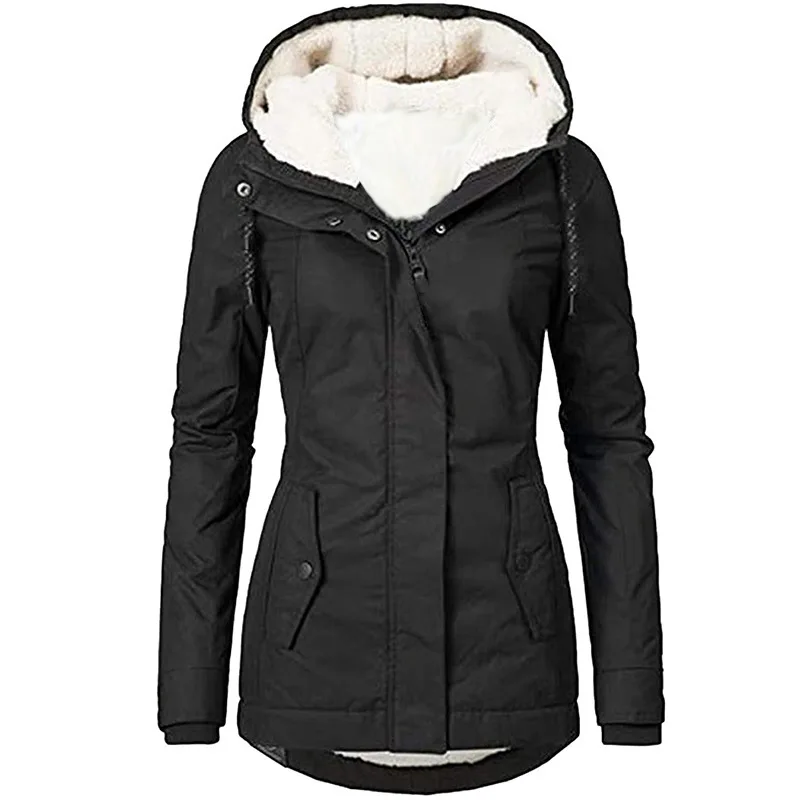 Top Trends: Fashion Women&#039;s Thickened Coat Warm Winter Solid Plush Thickened Long Jacket Outdoor Hiking Hooded Windproof Parka Coat Shoppable Styles