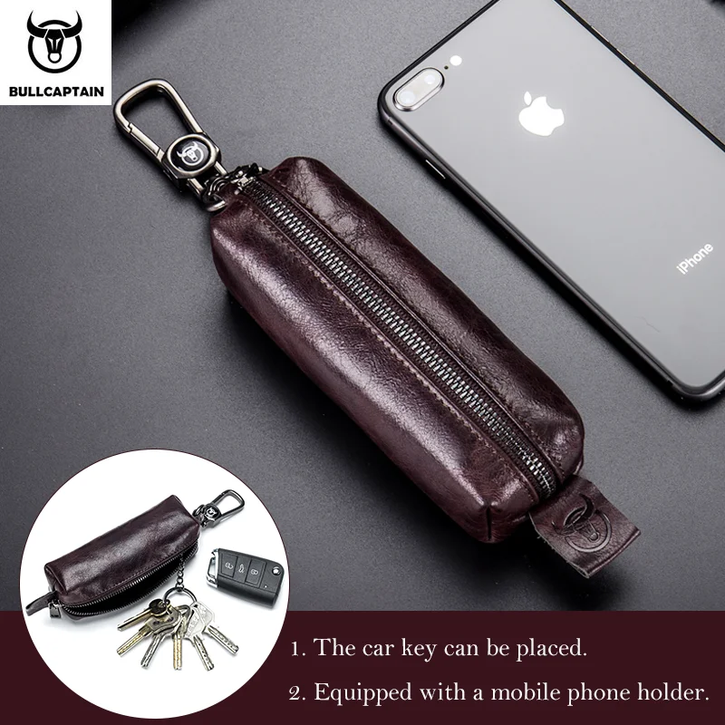 Top Trends: BULLCAPTAIN Genuine Leather Men's Car Keychain Leather Key Case High Quality Men's Butler Key Clip Zipper Two Card Key Case Shoppable Styles