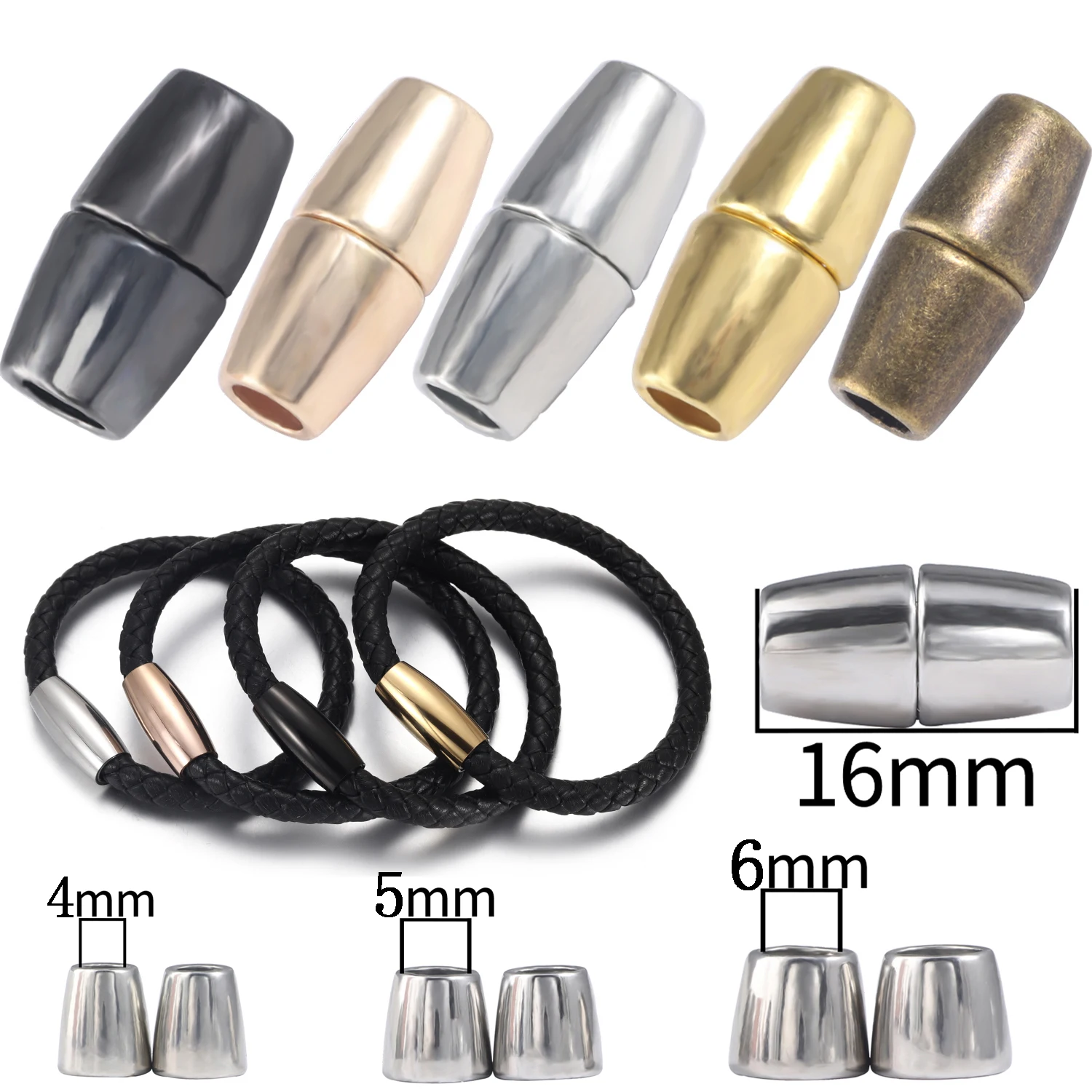 Top Trends: 5Set / Lot 4mm 5mm 6mm Stainless Steel Olive Shape Strong Magnetic Clasps For Jewelry Making Leather Bracelet Necklace Connectors Shoppable Styles