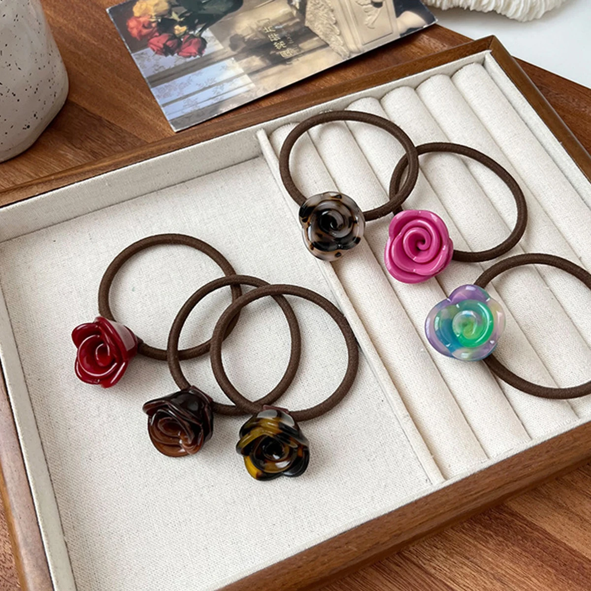 Top Trends: Fashion Rose Flower Hair Bands For Girls Elastic Hair Rope Rubber Ring Colorful Resin Flower Hair Ties Hair Accessories Shoppable Styles