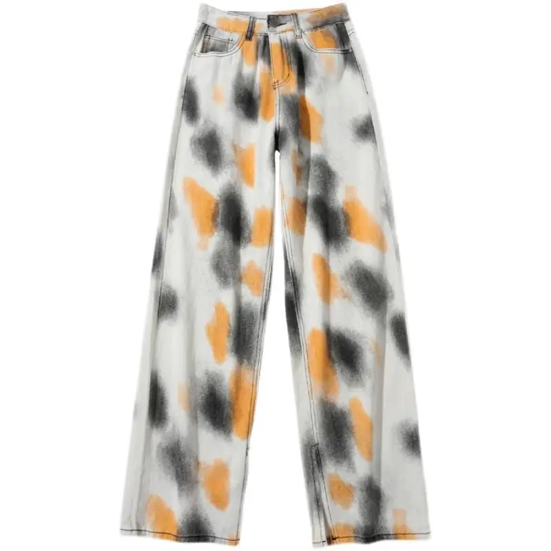 Top Trends: Casual Color Painting Tie Dye Split Fork Wide Leg Jeans Femme Spring Summer Pockets Zipper Cuffs Straight Floor Mopping Trousers Shoppable Styles - Image 5