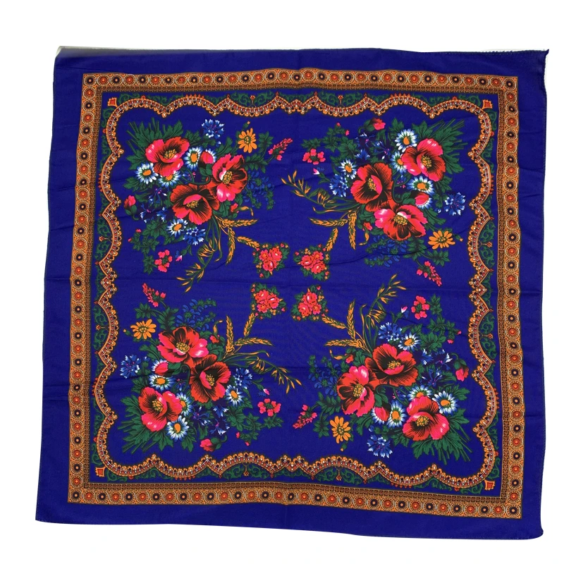 Top Trends: 70*70cm Russian Floral Scarf Women Small Square Bandana Ethnic Shawl Women's Headband Scarves Lady Handkerchief Head Wraps Shoppable Styles