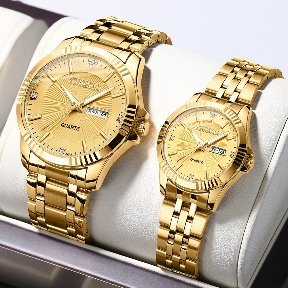 Top Trends: CHENXI Watches Brand Luxury Stainless Steel Gold Watch For Men Calendar Week Quartz Clock Waterproof Couple His Hers Watch Sets Shoppable Styles