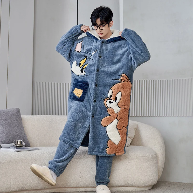 Top Trends: Cartoon Men's Bathrobe For Home Clothes Casual Kimono Winter Flannel Warm Long Robe Sets Thick Plus Size Nightgown Shoppable Styles - Image 2