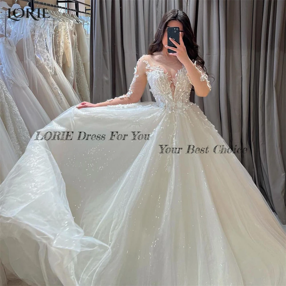 Top Trends: LORIE Vintage Glitte Lace Wedding Dresses Appliques Long Sleeves V-Neck A-Line Bridal Gowns Flowers Princess Bride Dress 2024 Shoppable Styles - Image 2