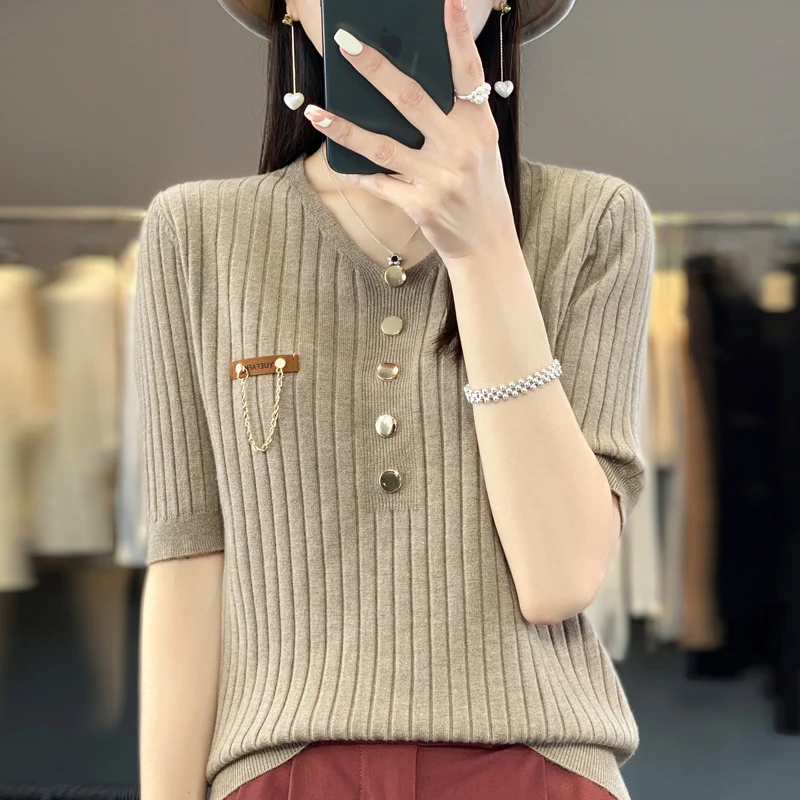 Top Trends: 2023 Spring Women's Short Sleeve Cashmere Short Sleeve Sweater Short Sleeve T-shirt Pullover Short Sleeve Knitted Short Sleeve Shoppable Styles - Image 2