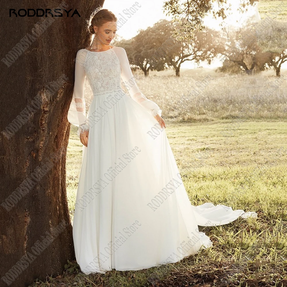 Top Trends: RODDRSYA Sexy Backless Wedding Dresses For Woman Scoop Puff Sleeves Chiffon A-Line Bride Gowns Lace Appliques Robe De Mariée Shoppable Styles