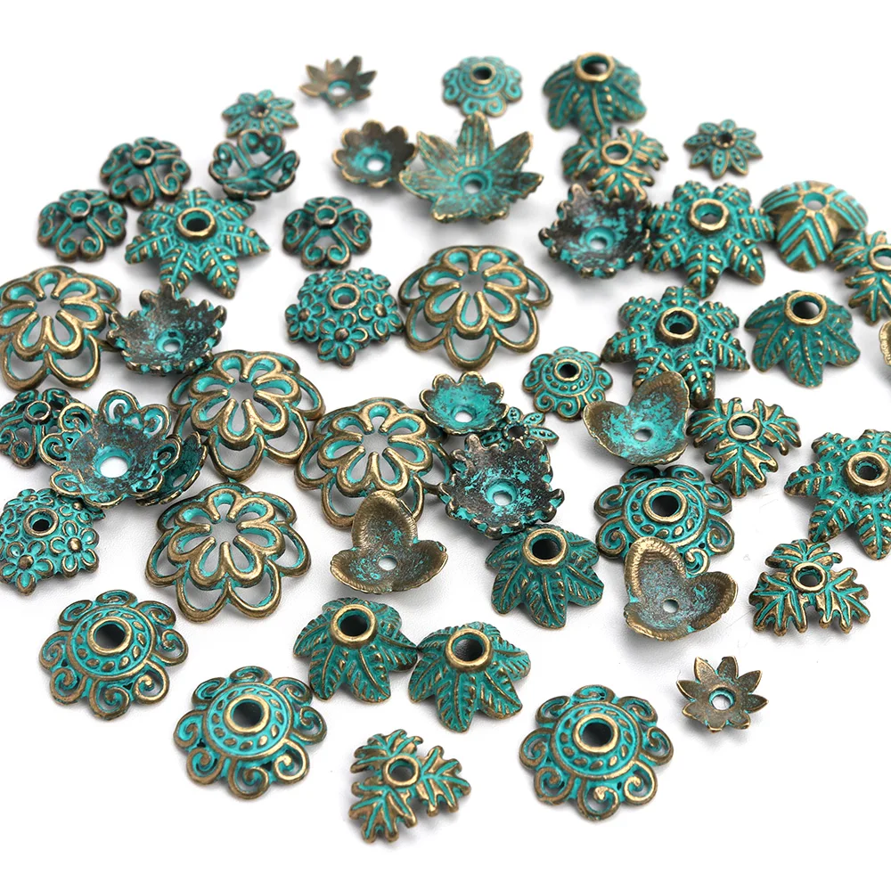 Top Trends: 50PCS 10 Styles Mixed Antique Green Color Metal Spacer Bead Cap For Diy Jewelry Making Accessories Bulk Supply Wholesale Shoppable Styles