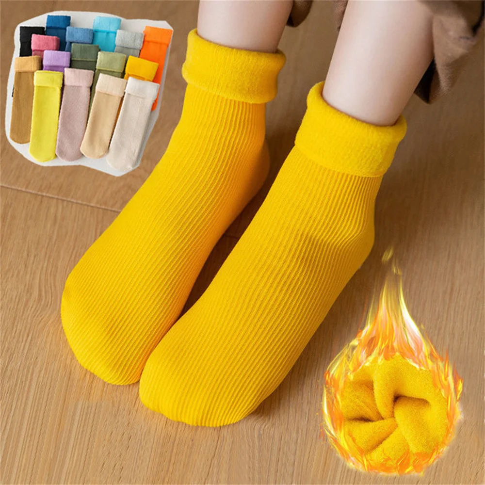 Top Trends: Autumn Winter Kids Warm Medium Tube Floor Socks Plush Thicken Thermal Children Fashion Solid Color Velvet Snow Socks Shoppable Styles