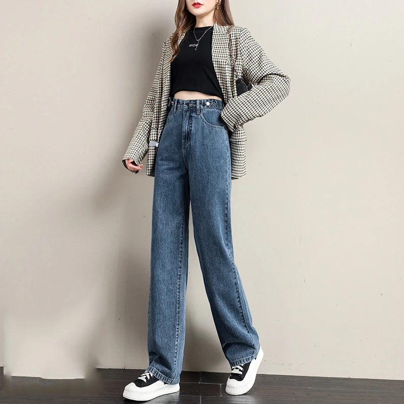 Top Trends: 2024 New Women’s Wide Leg Jeans Spring Denim Trousers High Waist Loose Vintage Korean Fashion Female Casual Baggy Straight Pants Shoppable Styles