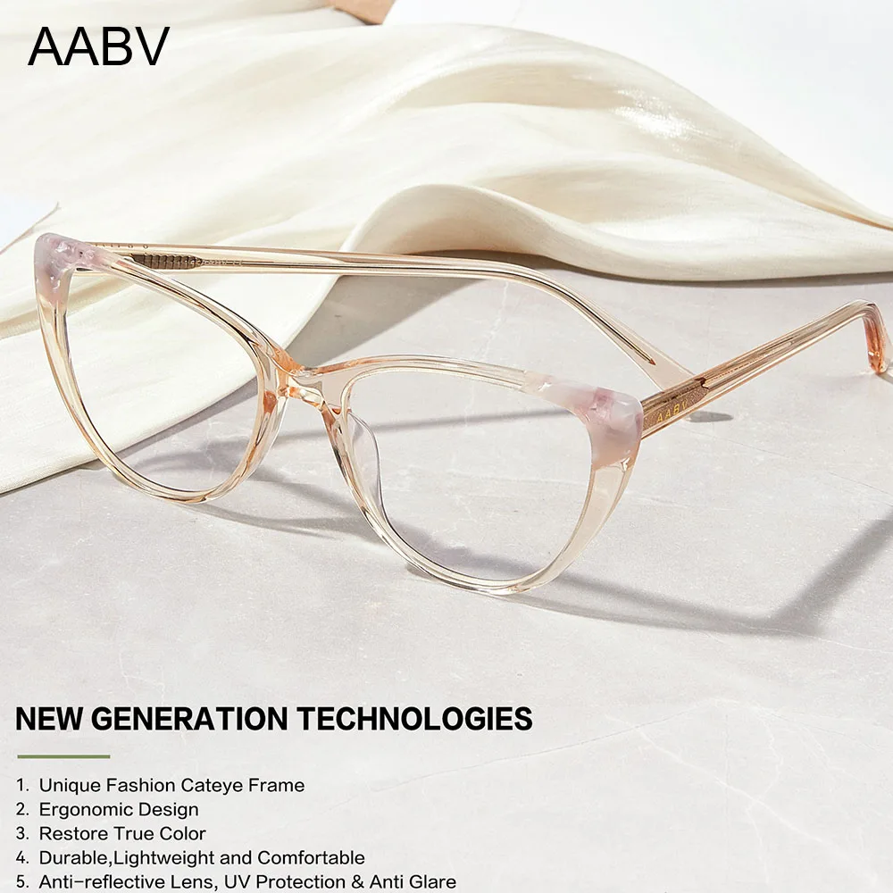 Top Trends: AABV Unique Flower Design Blue Light Glasses Women Cat Eye Computer Fake Transparent Optical Lenses Clear Eyeglasses 8013 Shoppable Styles