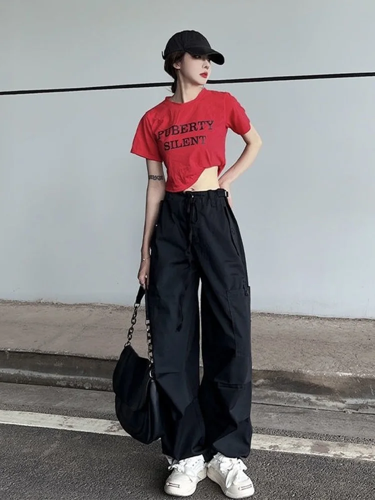 Top Trends: HOUZHOU Hip Hop Retro Green Cargo Pants Women Y2K Harajuku Oversize Wide Leg Black Parachute Trousers Female Vintage Streetwear Shoppable Styles - Image 6