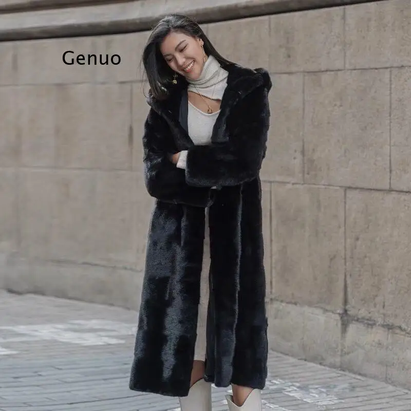 Top Trends: 2022 European And American Winter New Black Imitation Mink Coat Women&#039;s Hooded Extended Warm Mink Fur Shoppable Styles