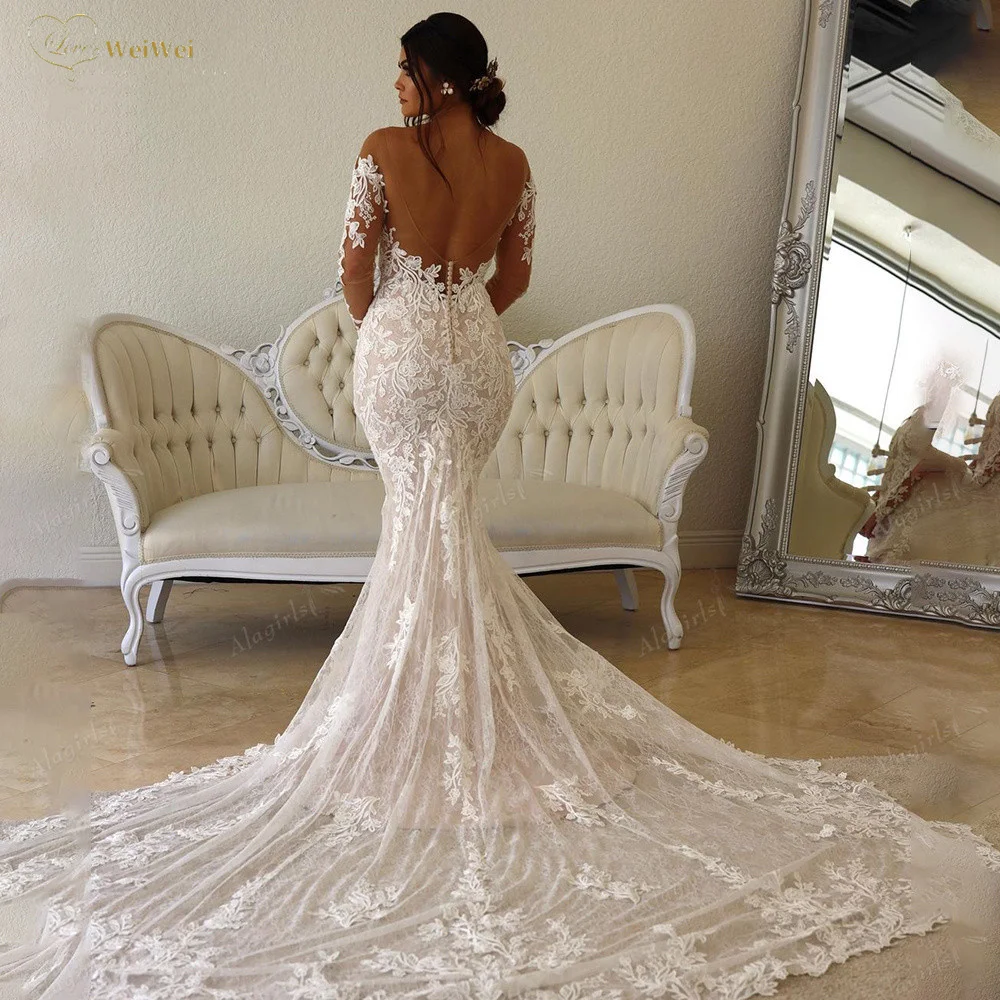 Top Trends: Loveweiwei Long Sleeve Mermaid Wedding Dress Boho Beach Wedding Dress Lace Elegant Bridal Dress Simple Wedding Gown Robe Mariage Shoppable Styles