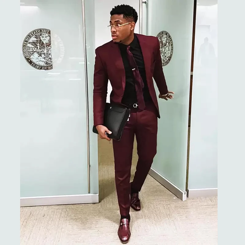 Top Trends: Burgundy 2 Pieces Suits For Men Slim Fit Custom Made Formal Business Suit Plus Size Trajes De Hombre ( Blazer + Pants） Shoppable Styles