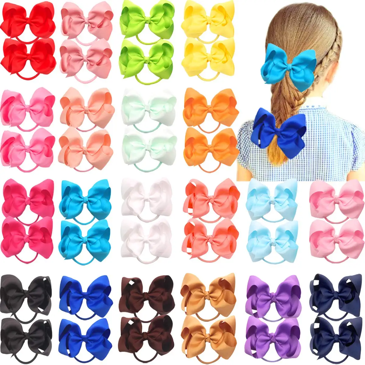 Top Trends: 20PCS 4.5 Inches Hair Bows Elastic Hair Ties Grosgrain Ribbon Big Cheer Bow Ponytail Holder Rubber Hair Bands Wholesale Shoppable Styles