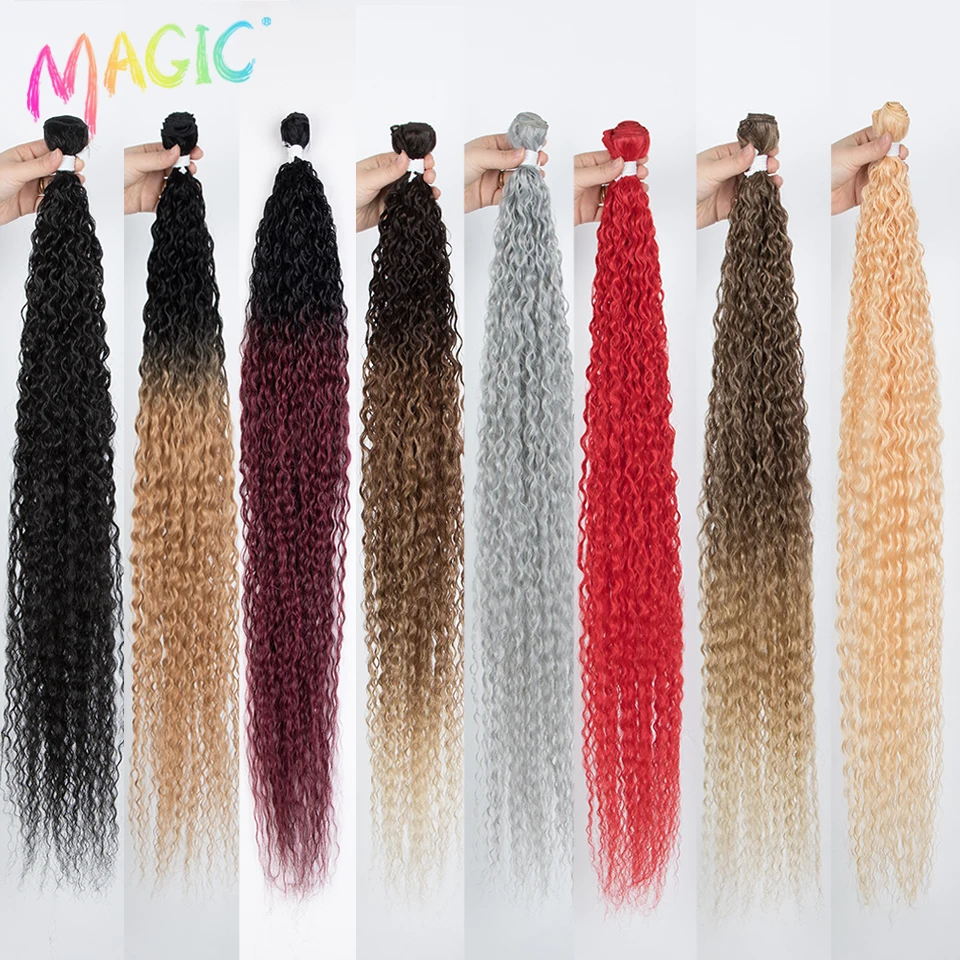 Top Trends: Magic Synthetic Hair Bundles Kinky Curly Ponytail 36 Inch 100g Soft Long Hair Weave Ombre Brown Blonde Natural Hair Extensions Shoppable Styles