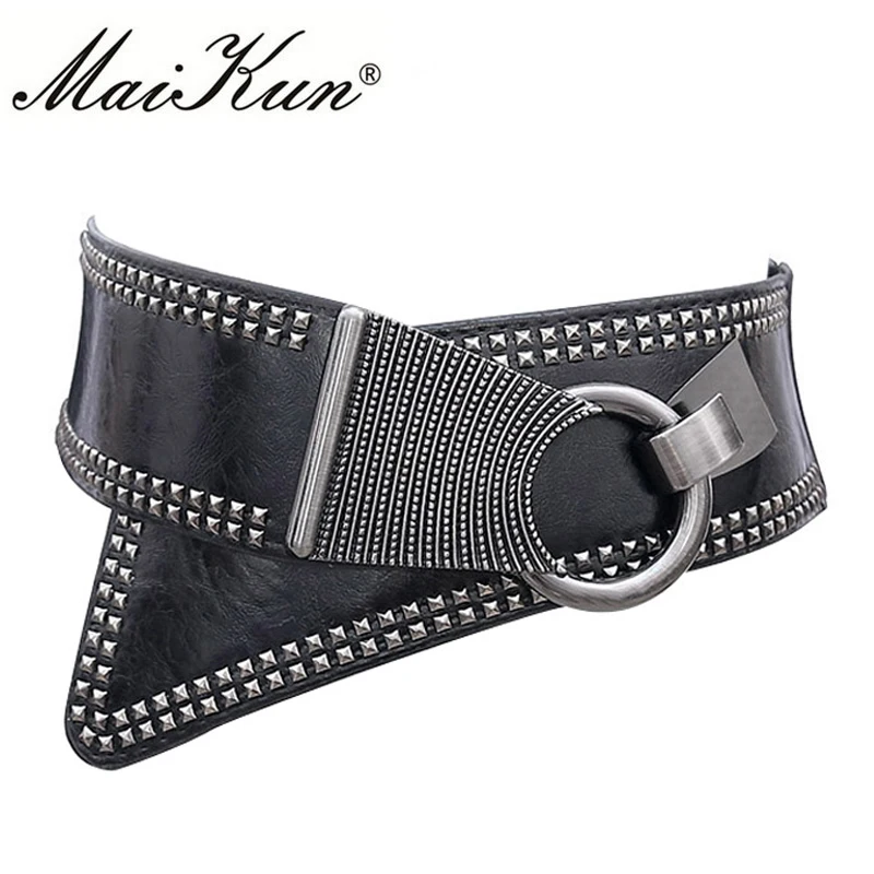 Top Trends: Maikun Fashion Punk Rocker Wide Belts For Women Elastic Wide European Style Women Belts Metal Round Buckle Shoppable Styles