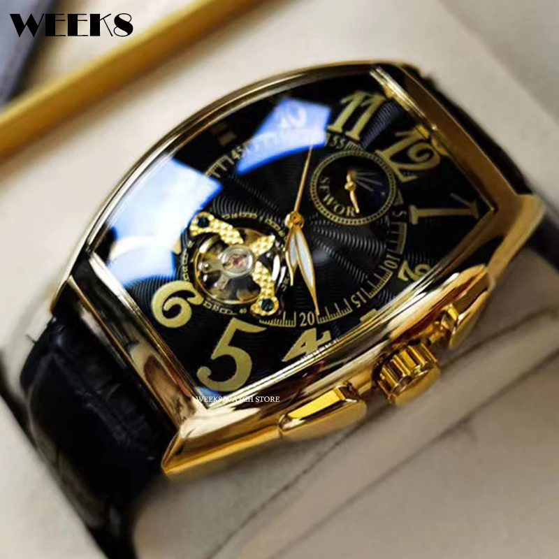 Top Trends: Luxury Automatic Mechanical Watch For Men Wrist Watch Tourbillon Skeleton Wrist Clock Tonneau Case Male Luminous Top Wristwatch Shoppable Styles