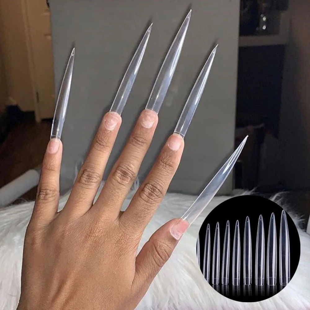 Top Trends: 12 / 60 / 120pcs / Bag Clear Natural XXL Extra Long Stiletto Fake Nail Tips Set Acrylic Half Cover Transparent Salon False Nails Tc #39 Shoppable Styles