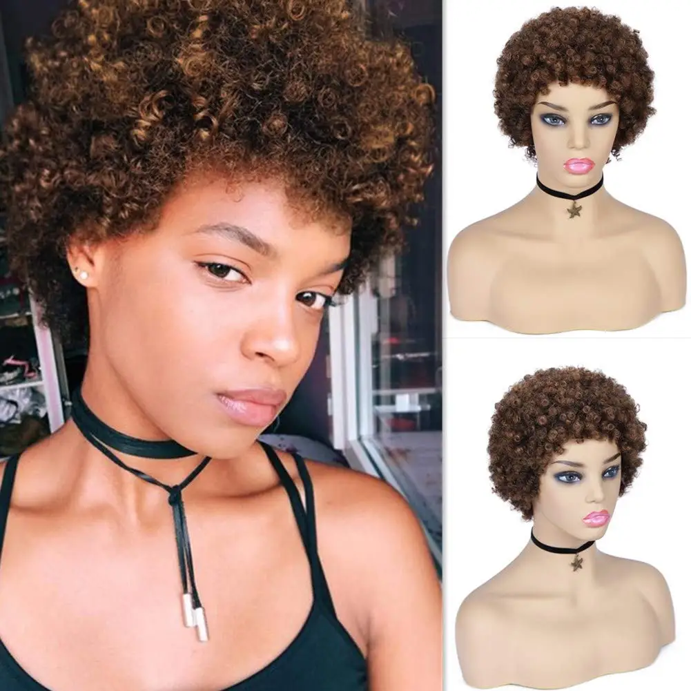 Top Trends: FAVE Afro Kinky Curly Wig Medium Brown Short Afro Wigs 150%Brazilian Remy Human Hair Wigs For Black Women 6.5 Inch Shoppable Styles