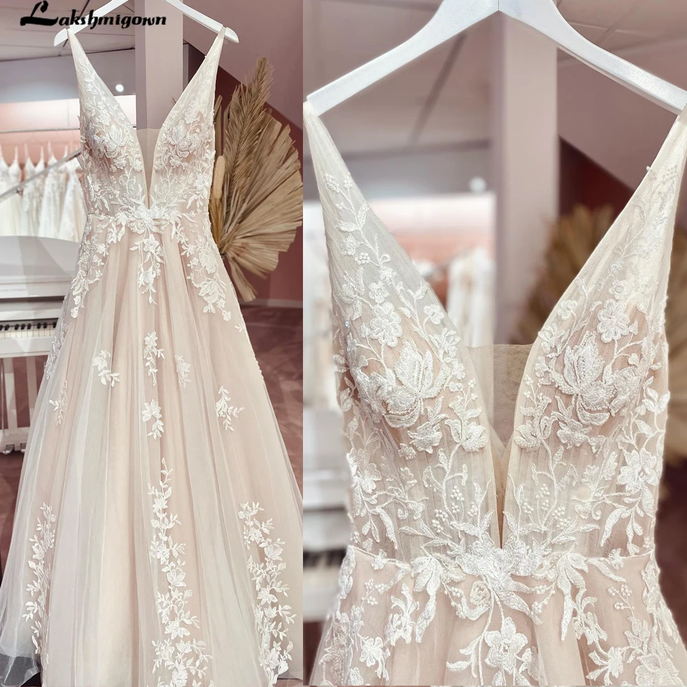 Top Trends: Vintage Lace V-Neck Tulle Wedding Dress 2022 Sleeveless Lace Bride Dresses Sexy Backless Open Back Robe De Mariee Lakshmigown Shoppable Styles