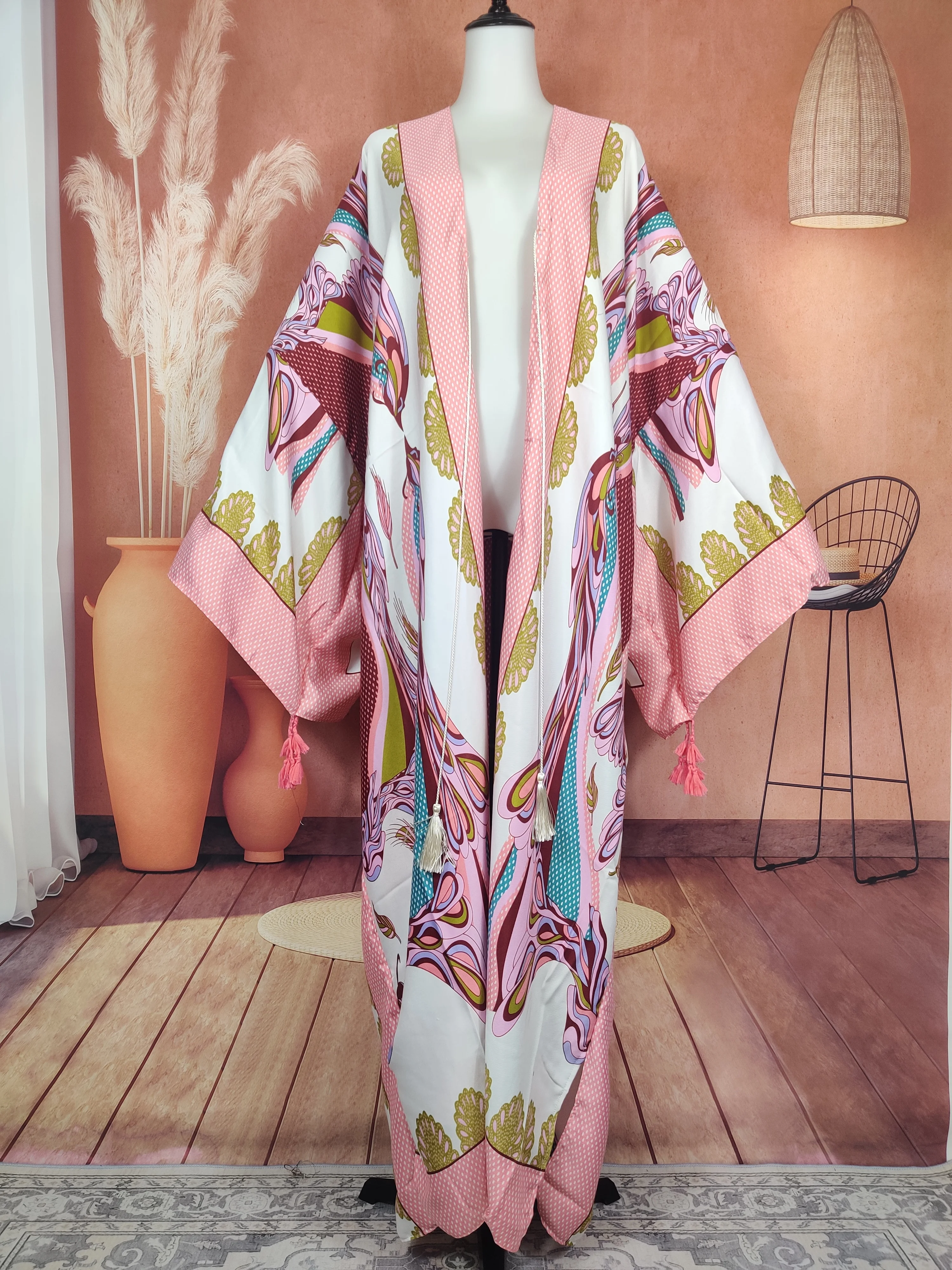 Top Trends: Bikini Cover Up Beautiful Pink Summer Cotton Bohemian Self Belted Front Open Long Kimono Dress Casual African Long Duster Coat Shoppable Styles