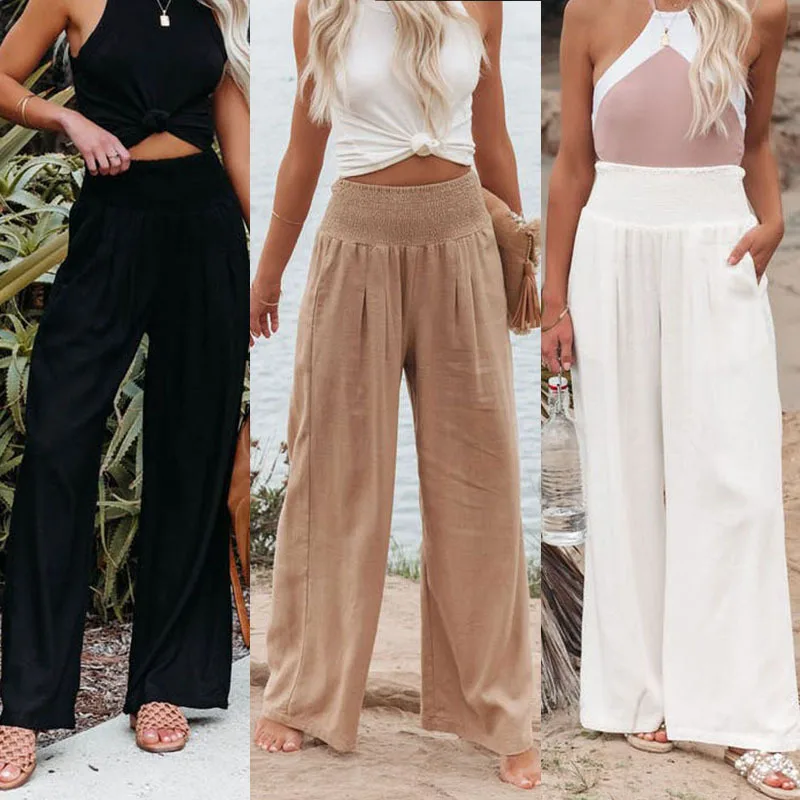 Top Trends: New Women Casual Long Ankle Length Trousers 2022 Summer Autumn Elastic Waist Soft High Quality Cotton Linen Pants S-XXXL Shoppable Styles