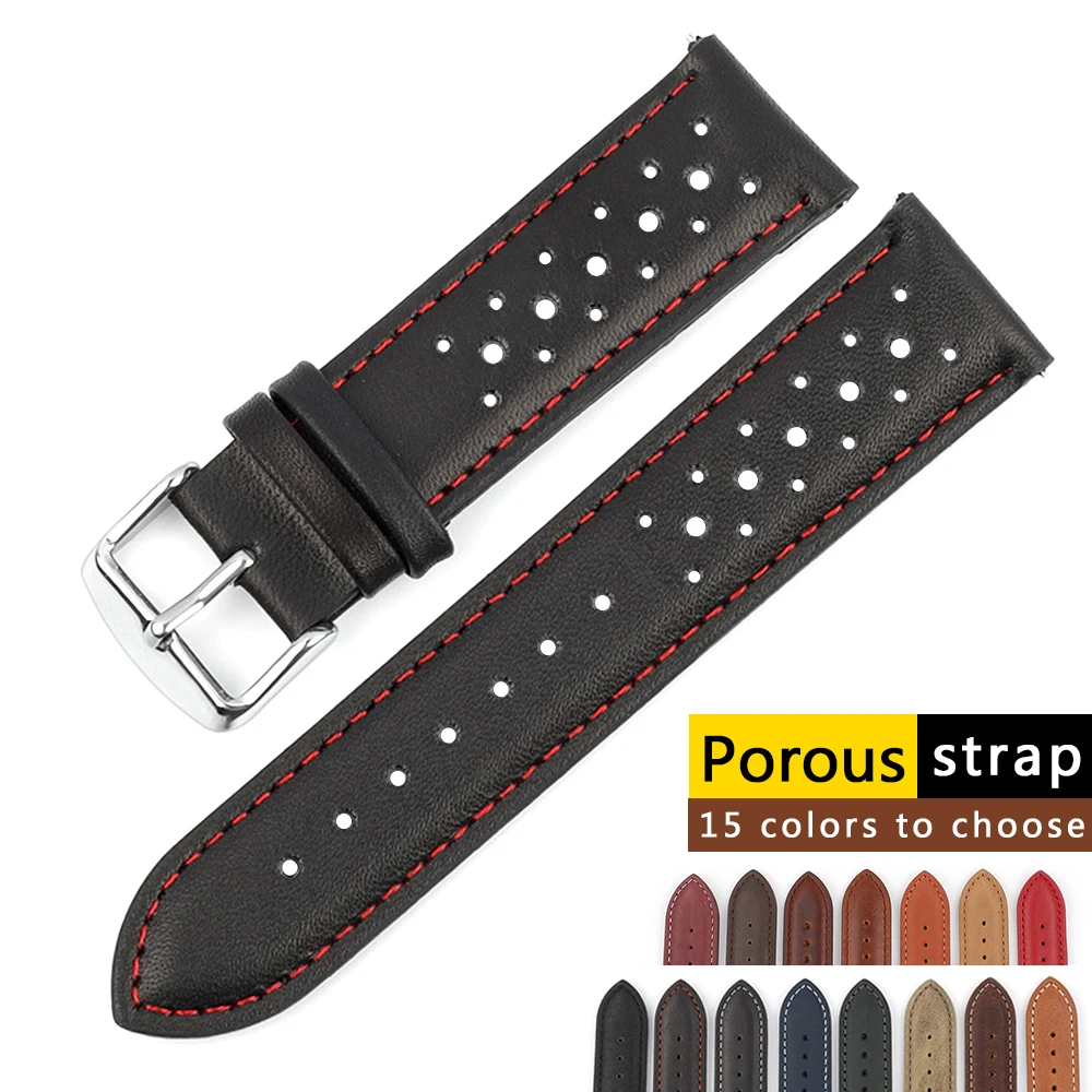 Top Trends: Handmade Watch Strap 18mm 19mm 20mm 22mm Leather Strap Black Brown Blue Breathable Porous Watchbands # C Shoppable Styles