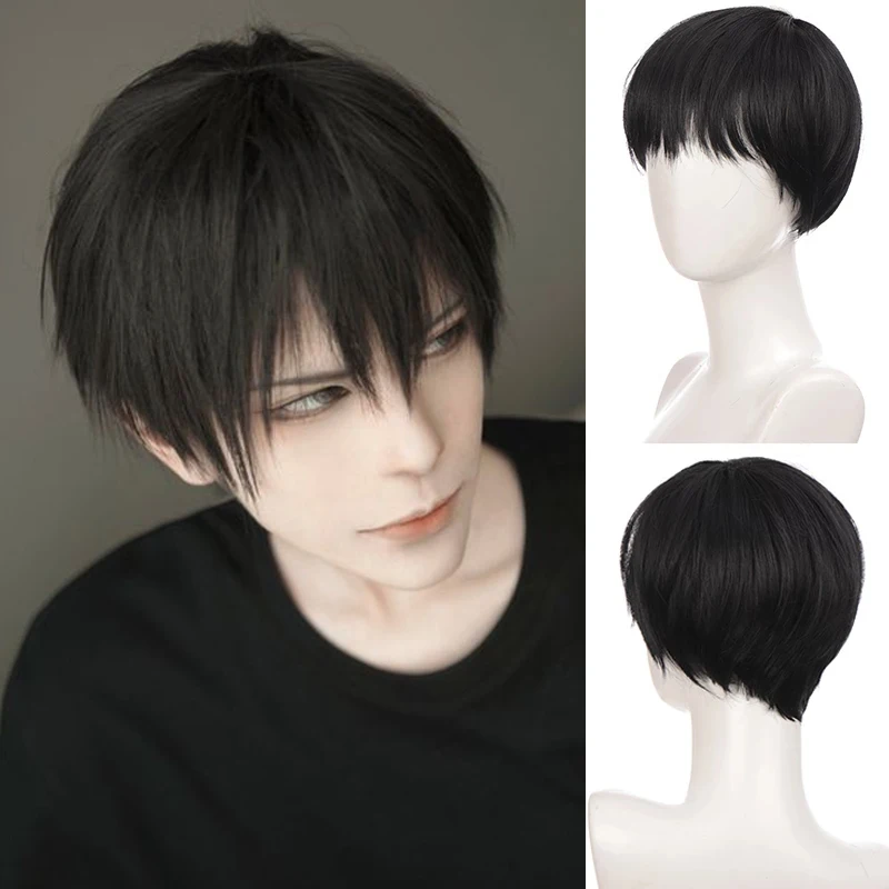 Top Trends: Ailiade Black Men's Wigs 12" Short Straight With Bangs Synthetic Wig For Women Male Boy Cosplay Anime Party Daily Costume Wig Shoppable Styles