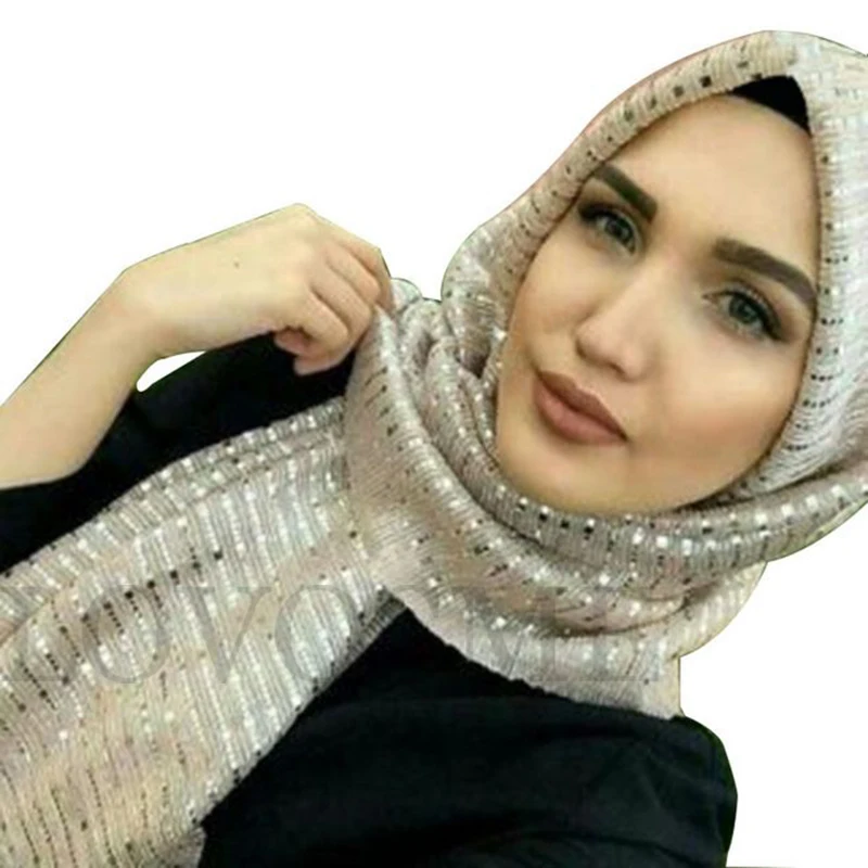 Top Trends: Lurex Glitter Sequin Scarf Muslim Women Hijab Pleated Shimmer Hijab Islamic Headscarf Shiny Shawl Ramandan Eid Bandana Headband Shoppable Styles