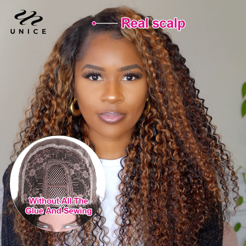 Top Trends: Brown Highlight U-Part Wig Human Hair Wear Go Glueless Wig Deep Curly U Part Wigs Super Natural Beginner Friendly Wigs For Women Shoppable Styles