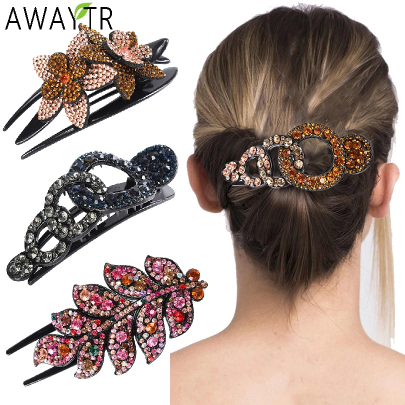 Top Trends: Fashion Girl Rhinestone Hair Claw Tree Leaf Geometric Imitation Barrettes Hairpin Retro Crystal Hair Clips Wome Hair Accessories Shoppable Styles